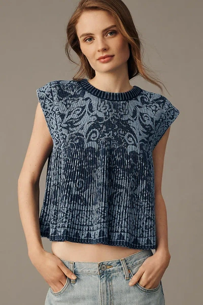 Pilcro Cotton Cap-sleeve Swing Sweater Top In Blue