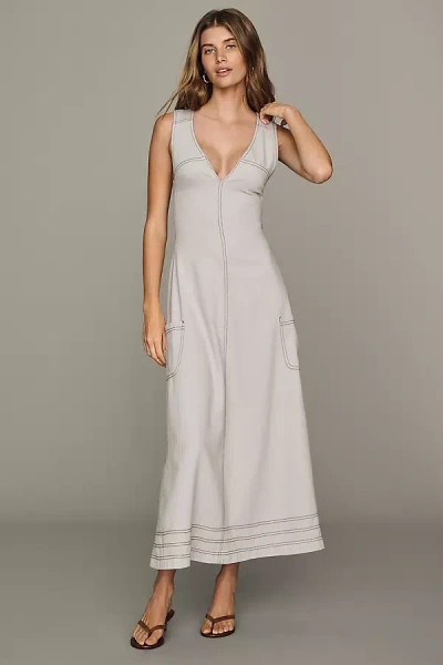 Pilcro Cotton Denim Apron Midi Dress In Neutral