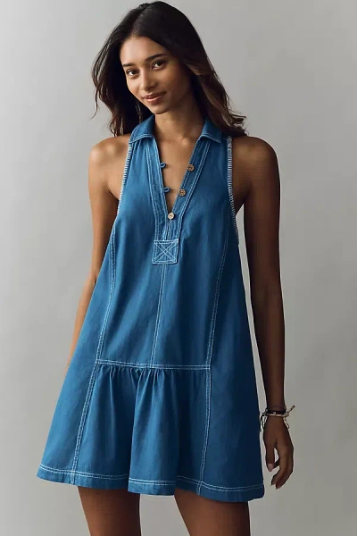 Pilcro Cotton Denim Mini Swing Dress In Blue