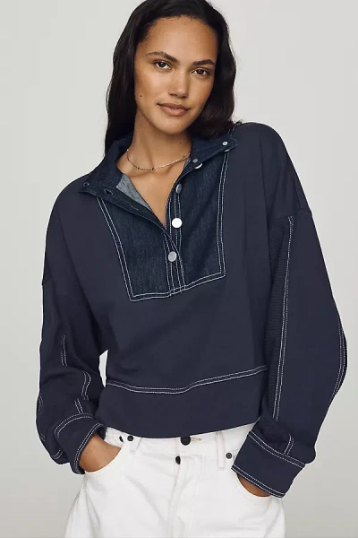 Pilcro Cotton East-west Pullover In Blue