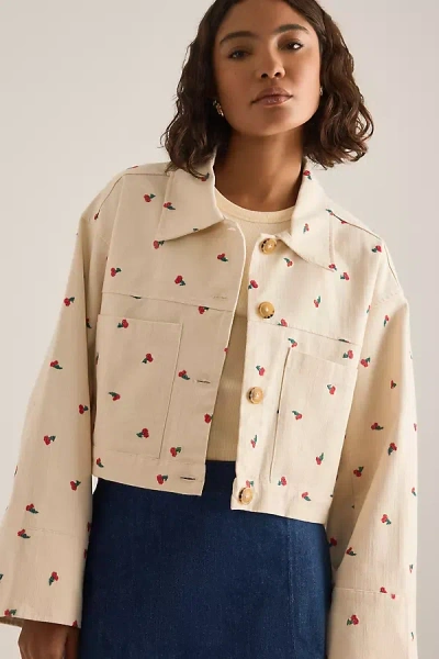 Pilcro Cotton Embroidered Icon Crop Utility Jacket In Multi