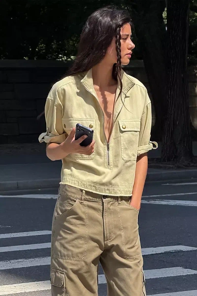Pilcro Cotton Funnel-neck Zip-front Top In Sand