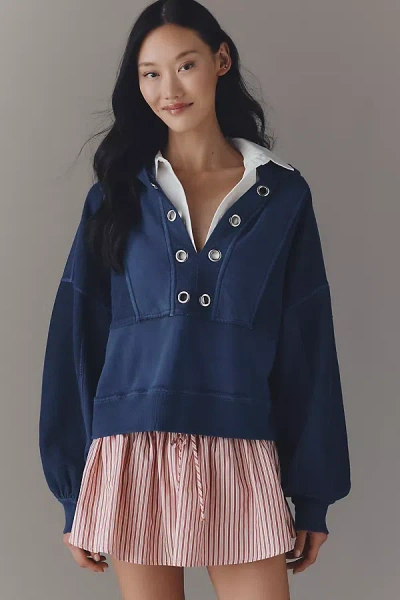 Pilcro Cotton Grommet Hooded Sweatshirt In Blue