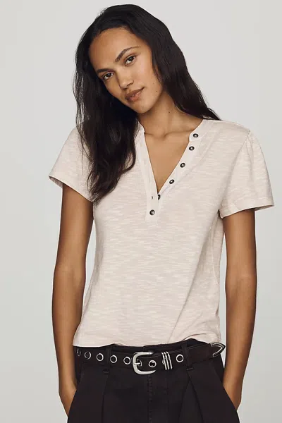 Pilcro Cotton Henley Tee In Beige