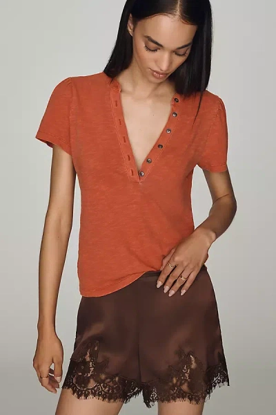 Pilcro Cotton Henley Tee In Brown