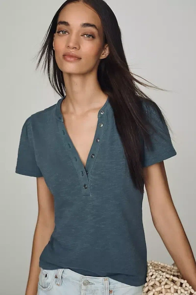 Pilcro Cotton Henley Tee In Blue
