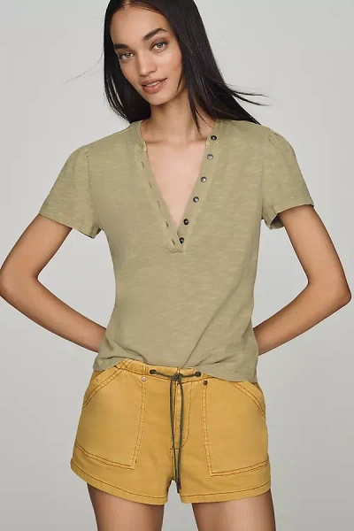 Pilcro Cotton Henley Tee In Green