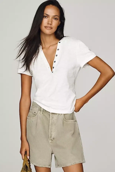 Pilcro Cotton Henley Tee In White