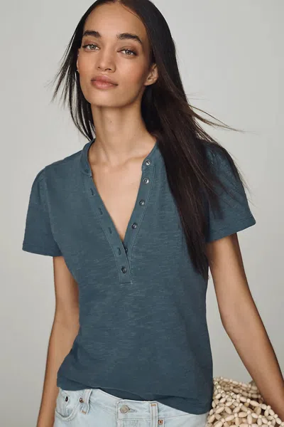 Pilcro Cotton Henley Tee In Blue