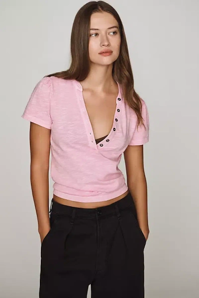 Pilcro Cotton Henley Tee In Pink