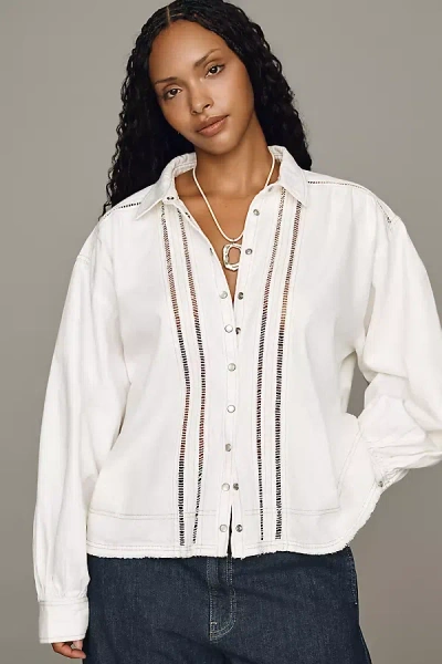 Pilcro Cotton Lace Buttondown Shirt In White