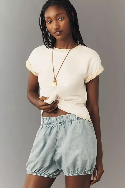 Pilcro Cotton Linen Bloomer Shorts In Blue