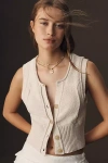 Pilcro Cotton Linen Button-front Sweater Vest In Beige