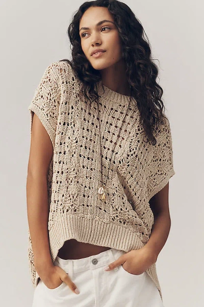 Pilcro Cotton Linen Open Stitch Sweater In White