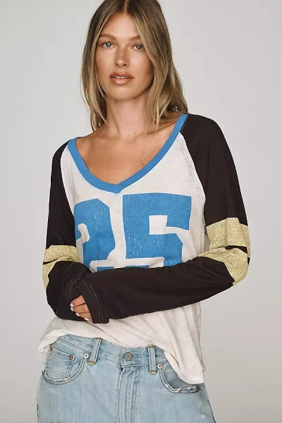 Pilcro Cotton Long-sleeve Varsity Shirt Top In Blue