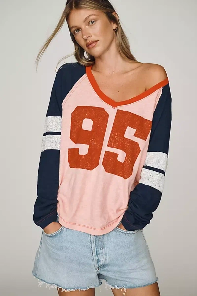 Pilcro Cotton Long-sleeve Varsity Shirt Top In Pink