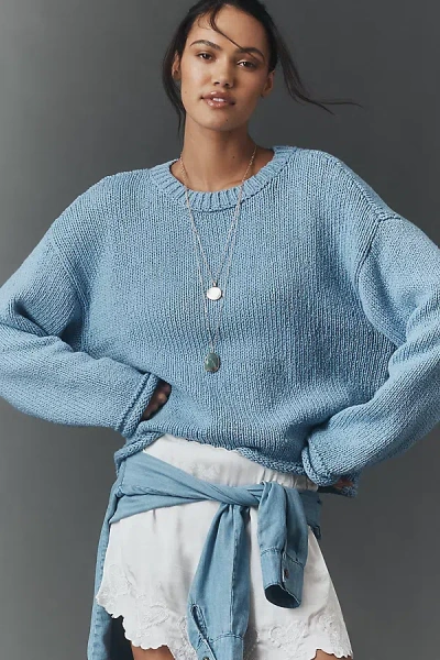 Pilcro Cotton Oversized Roll-hem Pullover Sweater In Blue