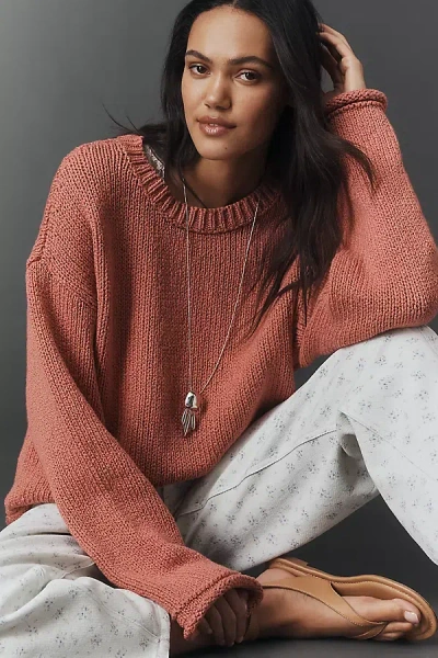 Pilcro Cotton Oversized Roll-hem Pullover Sweater In Pink