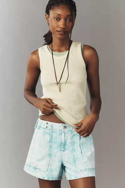 Pilcro 100% Cotton Pleated Trouser Shorts In Blue