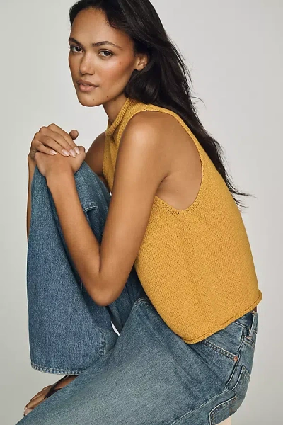 Pilcro Cotton Roll-neck Sweater Tank Top In Yellow