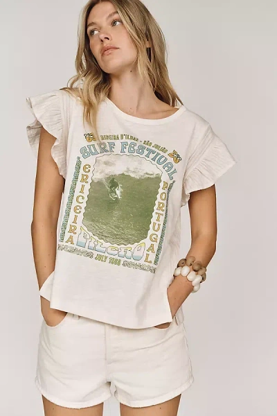 Pilcro Cotton Ruffle Sleeve Graphic Muscle Tee In White
