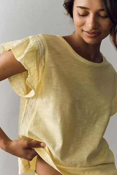 Pilcro Cotton Ruffle Sleeve Muscle Tee In Yellow