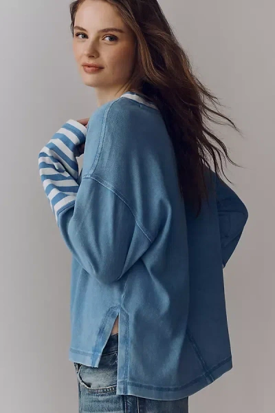 Pilcro Cotton Seamed Long-sleeve Top In Blue