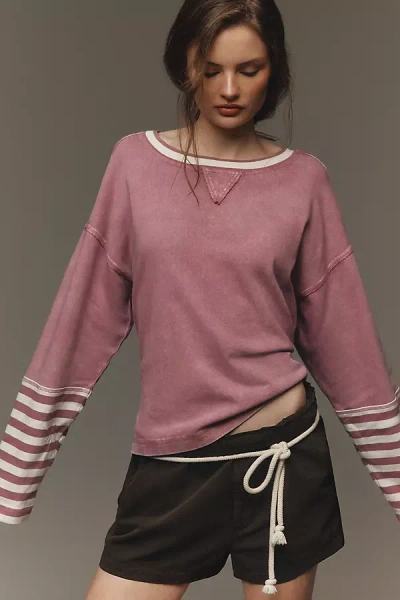 Pilcro Cotton Seamed Long-sleeve Top In Pink