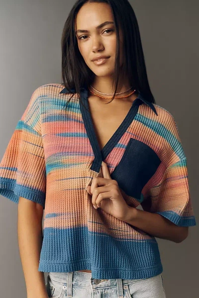 Pilcro Cotton Waffle Knit V-neck Top In Multi