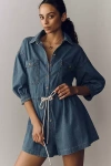 Pilcro Cotton Washed Denim Drawstring Romper In Blue