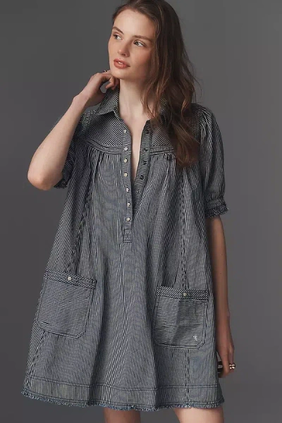 Pilcro Cotton Workwear Swing Mini Dress In Gray