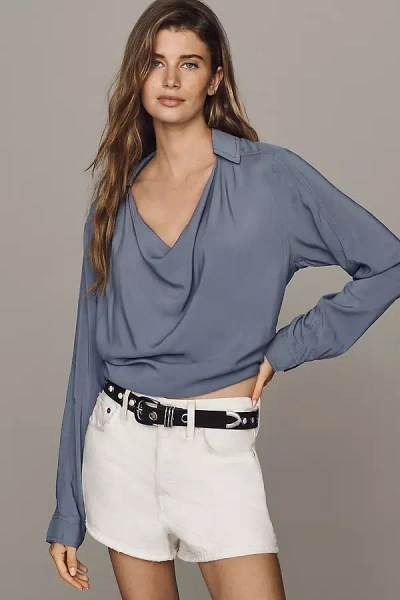 Pilcro Cowl-neck Long-sleeve Blouse In Blue