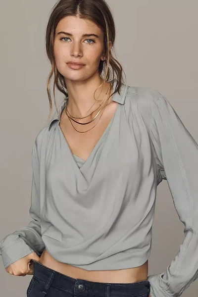 Pilcro Cowl-neck Long-sleeve Blouse In Blue