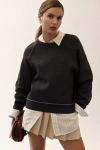 Pilcro Cozy Crew-neck Sweatshirt In Grey