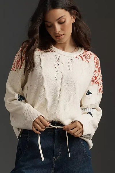 Pilcro Crew-neck Patch Sweater In White