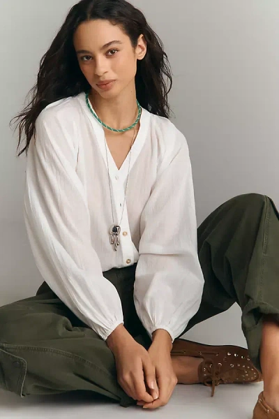 Pilcro Crinkled Buttondown Bubble Top In White