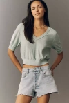 Pilcro Crop Bubble Knit Tee In Blue