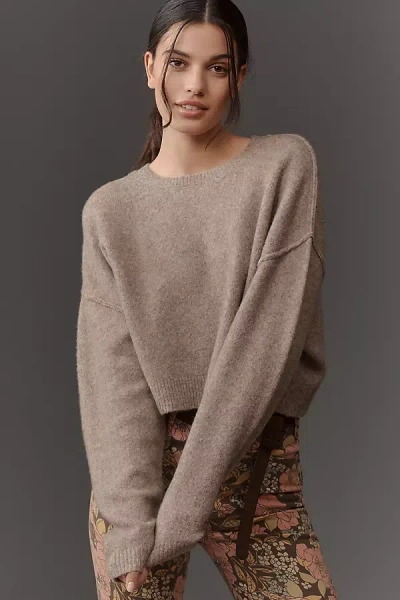 Pilcro Cropped Crew-neck Oversized Sweater In Beige