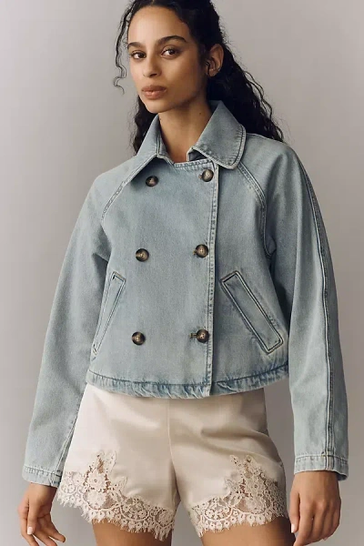 Pilcro Cropped Denim Trench Jacket In Blue