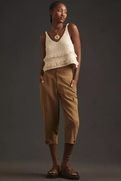 Pilcro Cropped Linen-blend Jodhpur Pants In Brown
