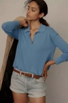 Pilcro Cropped Polo Cashmere Sweater In Blue