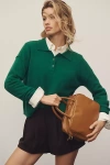Pilcro Cropped Polo Cashmere Sweater In Green