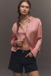 Pilcro Cropped Satin Buttondown Blouse In Pink