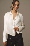 Pilcro Cropped Satin Buttondown Blouse In White