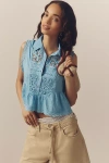 Pilcro Cropped Swing Blouse In Blue