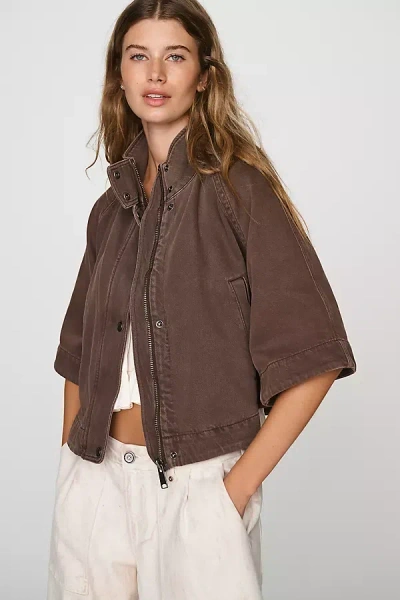 Pilcro Cropped Utility Cape Jacket In Brown