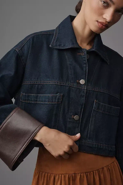 Pilcro Cuffed Crop Denim Jacket In Dark Wash