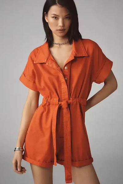 Pilcro Cuffed Utility Romper In Orange