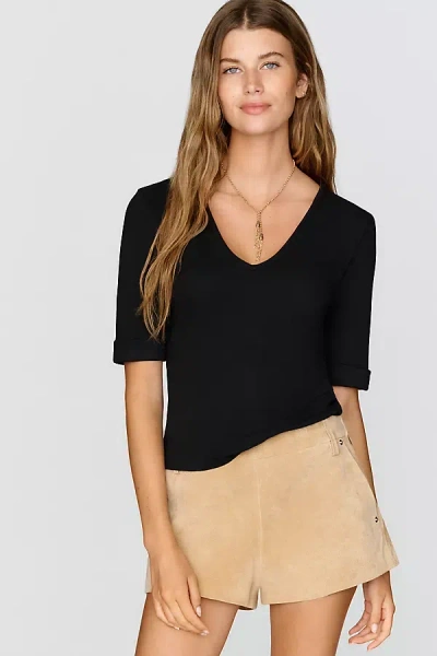 Pilcro Cuffed V-neck Tee In Black