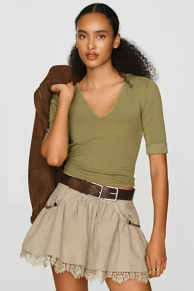 Pilcro Cuffed V-neck Tee In Green